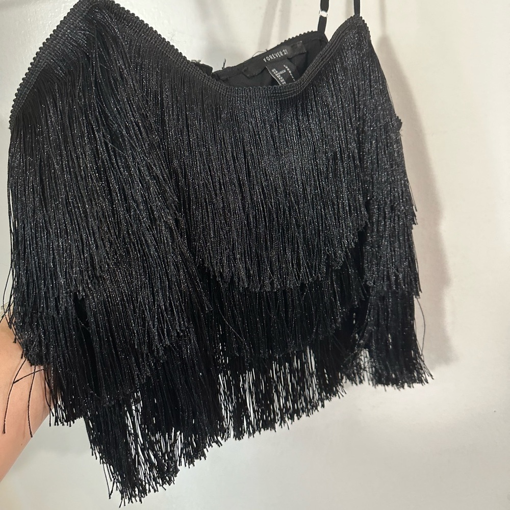 Forever 21, fringe black crop tank top - Picture 2 of 9